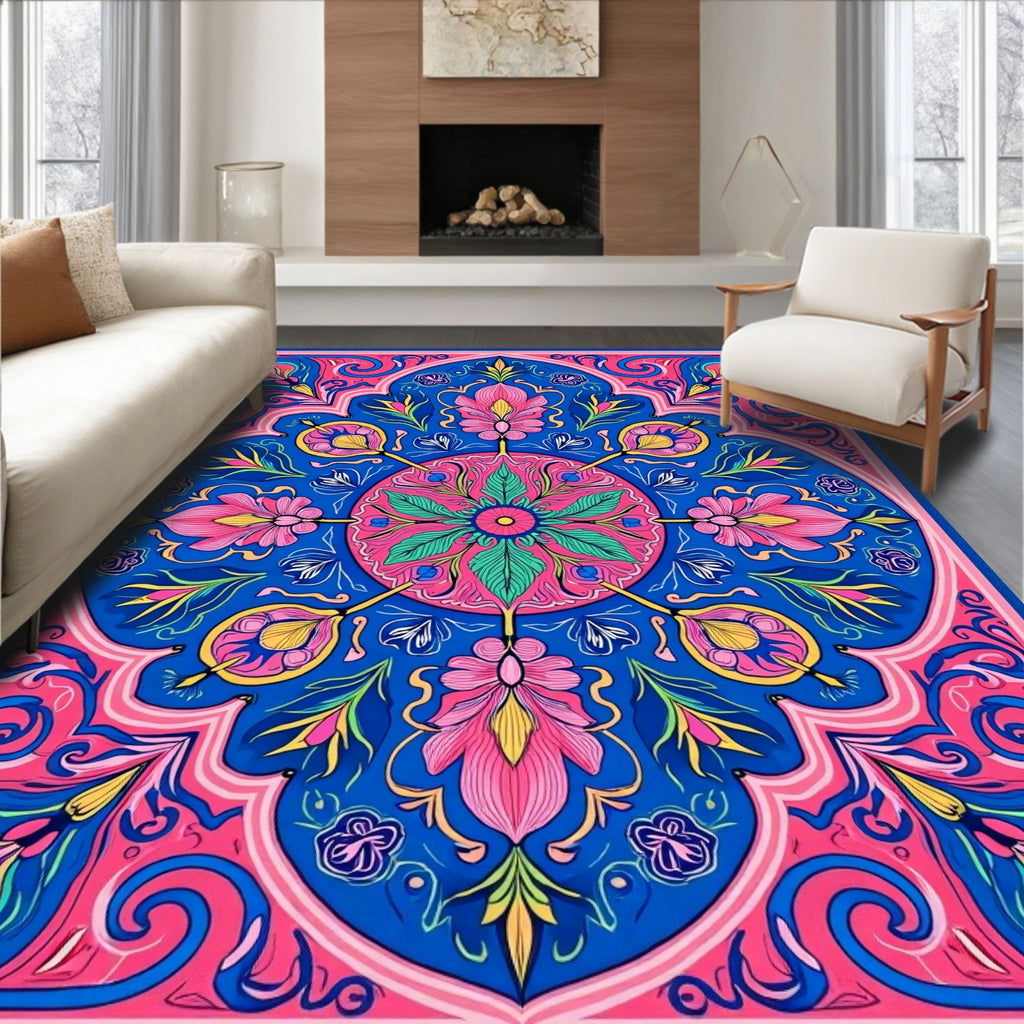 Vibrant Floral Mandala Pattern Design Rug