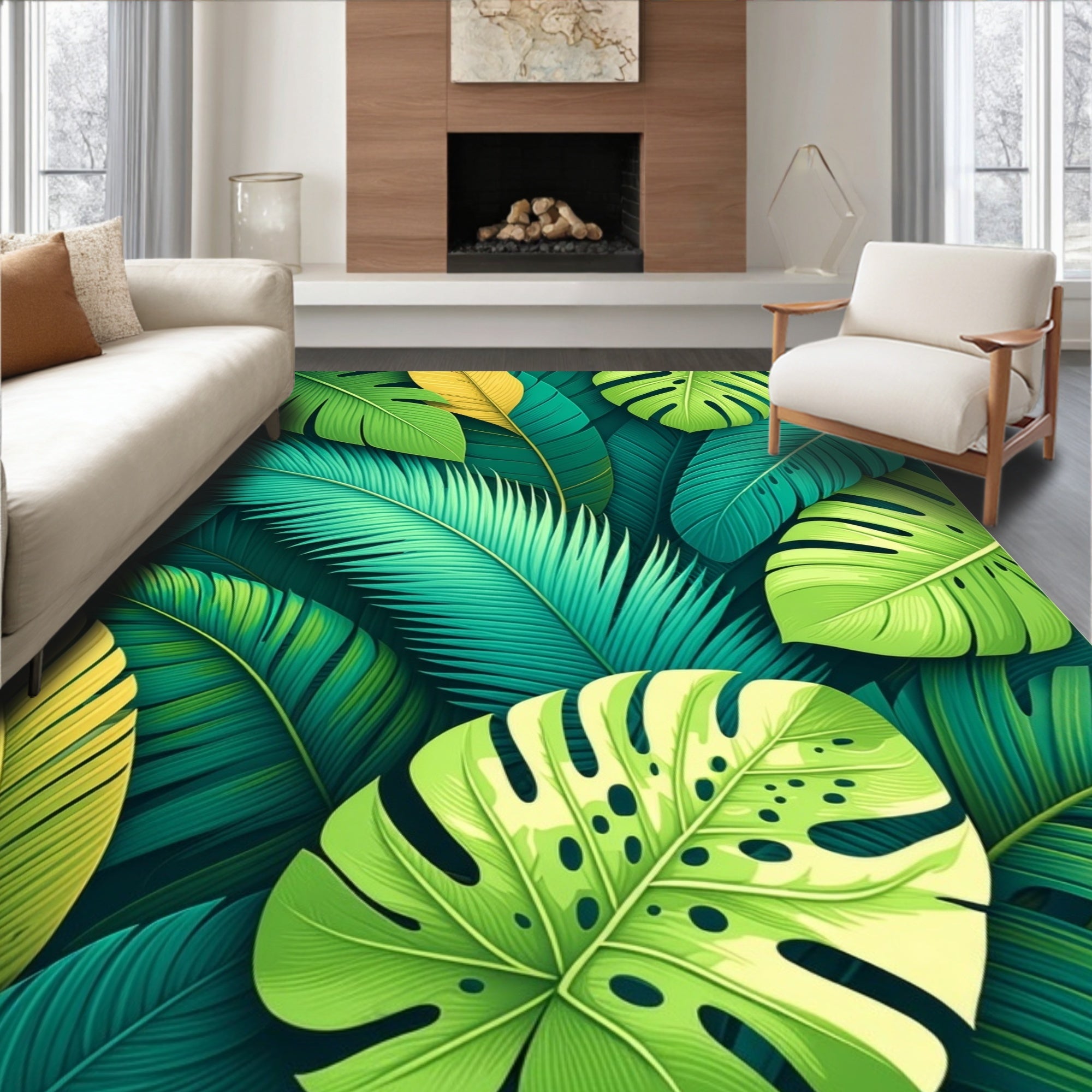 Tropical Leaf Pattern Design Rug