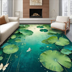 Whimsical Green Lily Pad Butterflies Design Rug