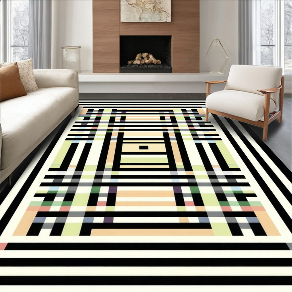 Abstract Geometric Plaid Pattern Rug