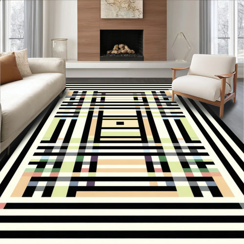 Abstract Geometric Plaid Pattern Rug