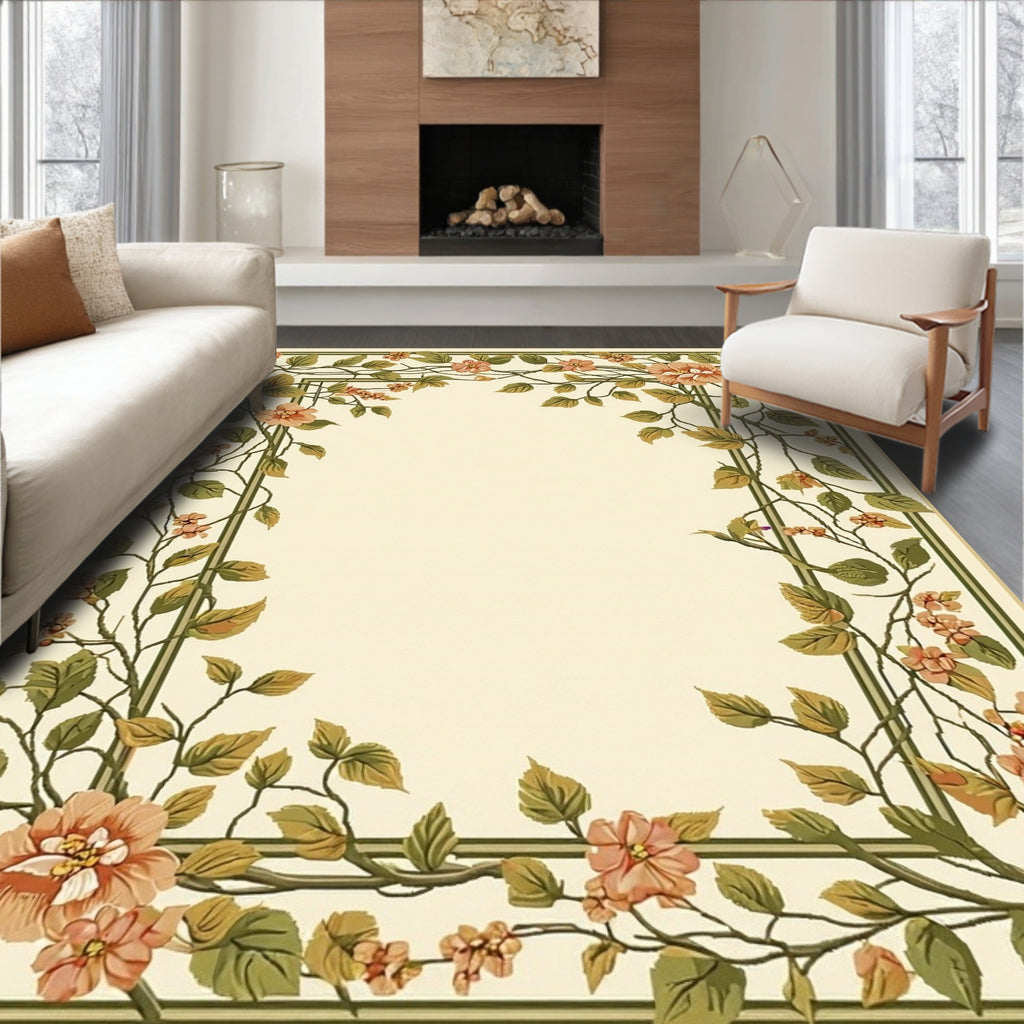 Elegant Floral Vine Frame Design Rug