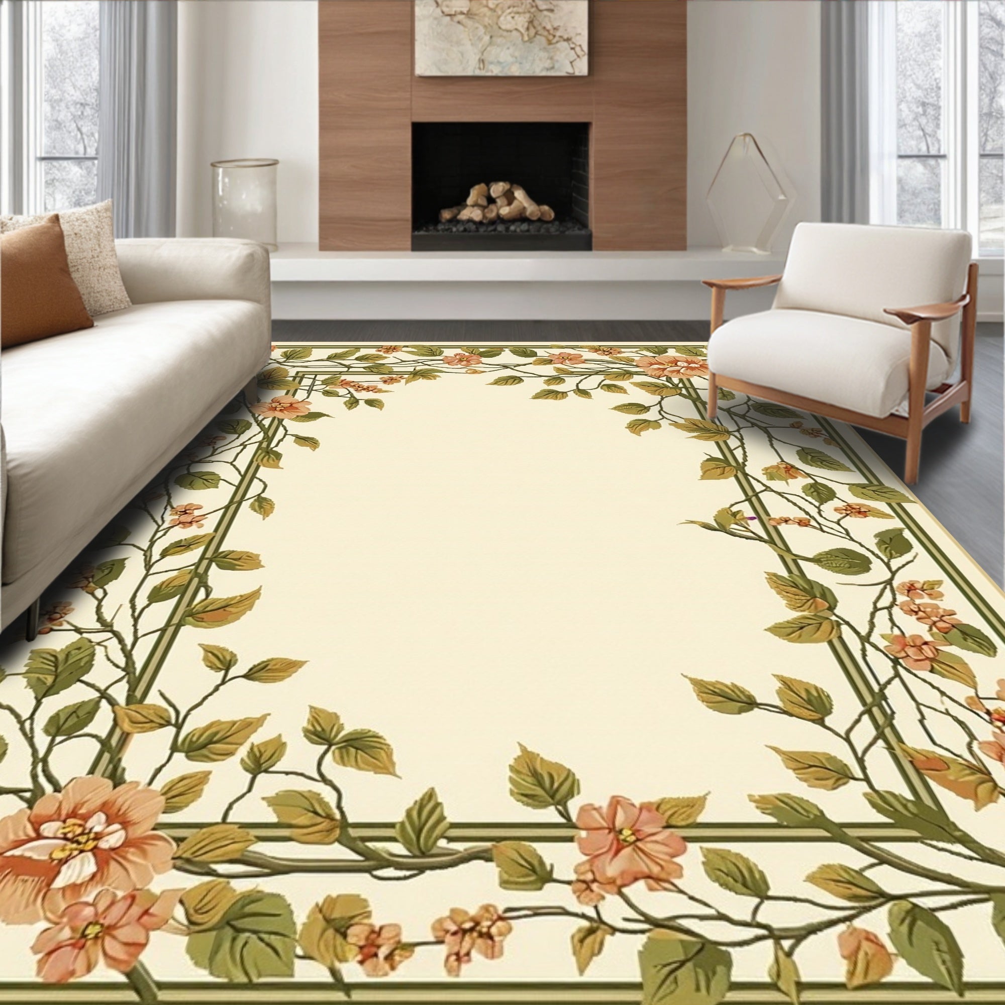 Elegant Floral Vine Frame Design Rug