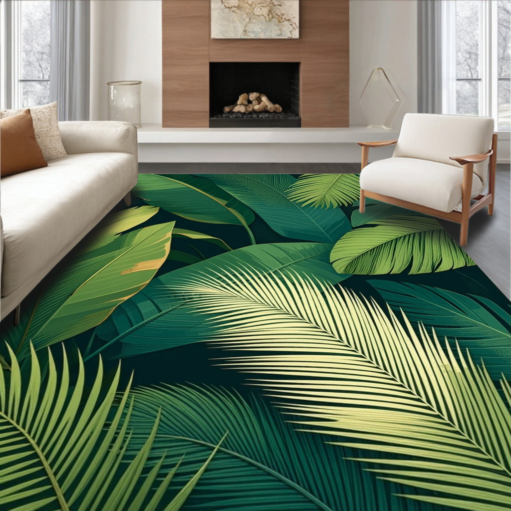 Lush Tropical Leaf Pattern Rug