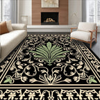 Art Nouveau Floral Scrollwork Black Rug