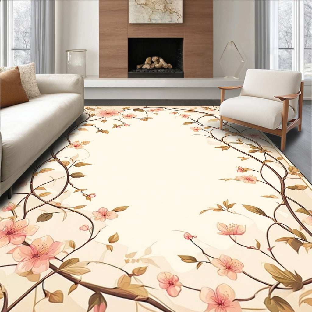 Delicate Pink Floral Vine Pattern Rug