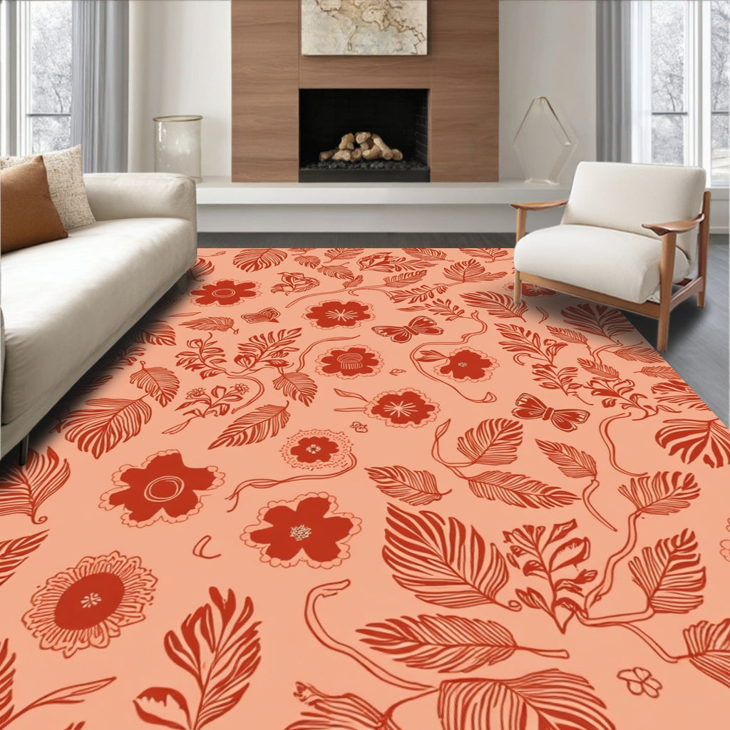 Vintage Floral Butterfly Pattern Rug