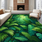 Lush Forest Green Fern Pattern Rug