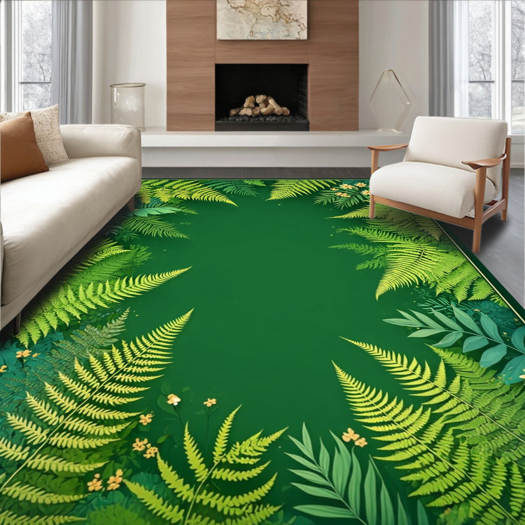 Lush Green Fern Forest Pattern Rug