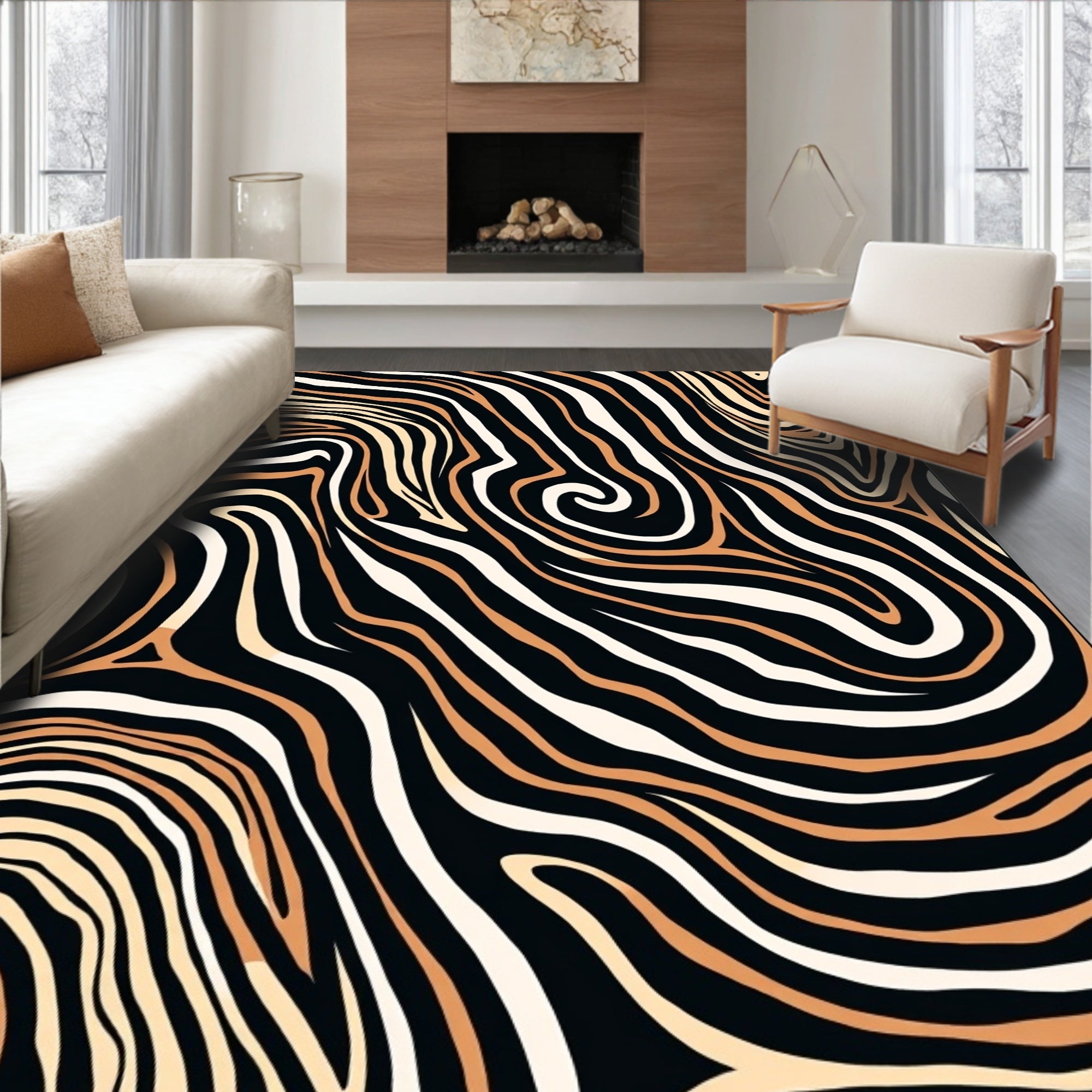 Bold Zebra Print Swirl Pattern Rug