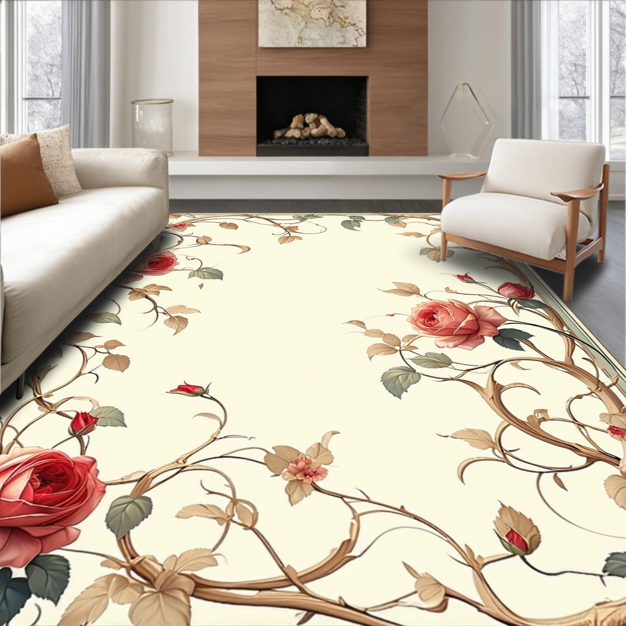 Rose Vine with Floral Border Design Rug