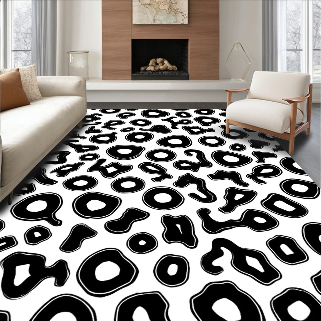 Abstract Black White Amorphous Shapes Rug