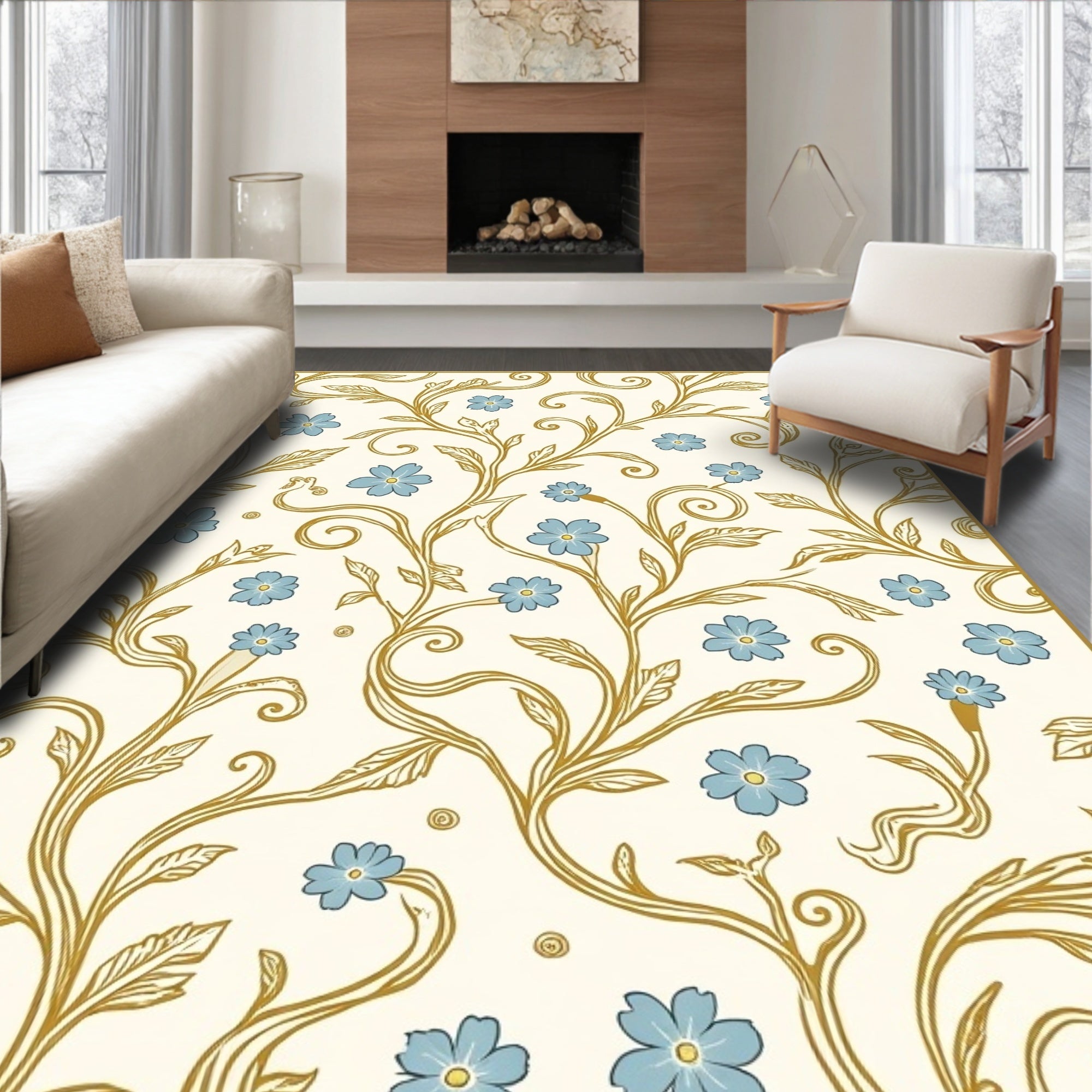 Delicate Floral Vine Pattern Rug