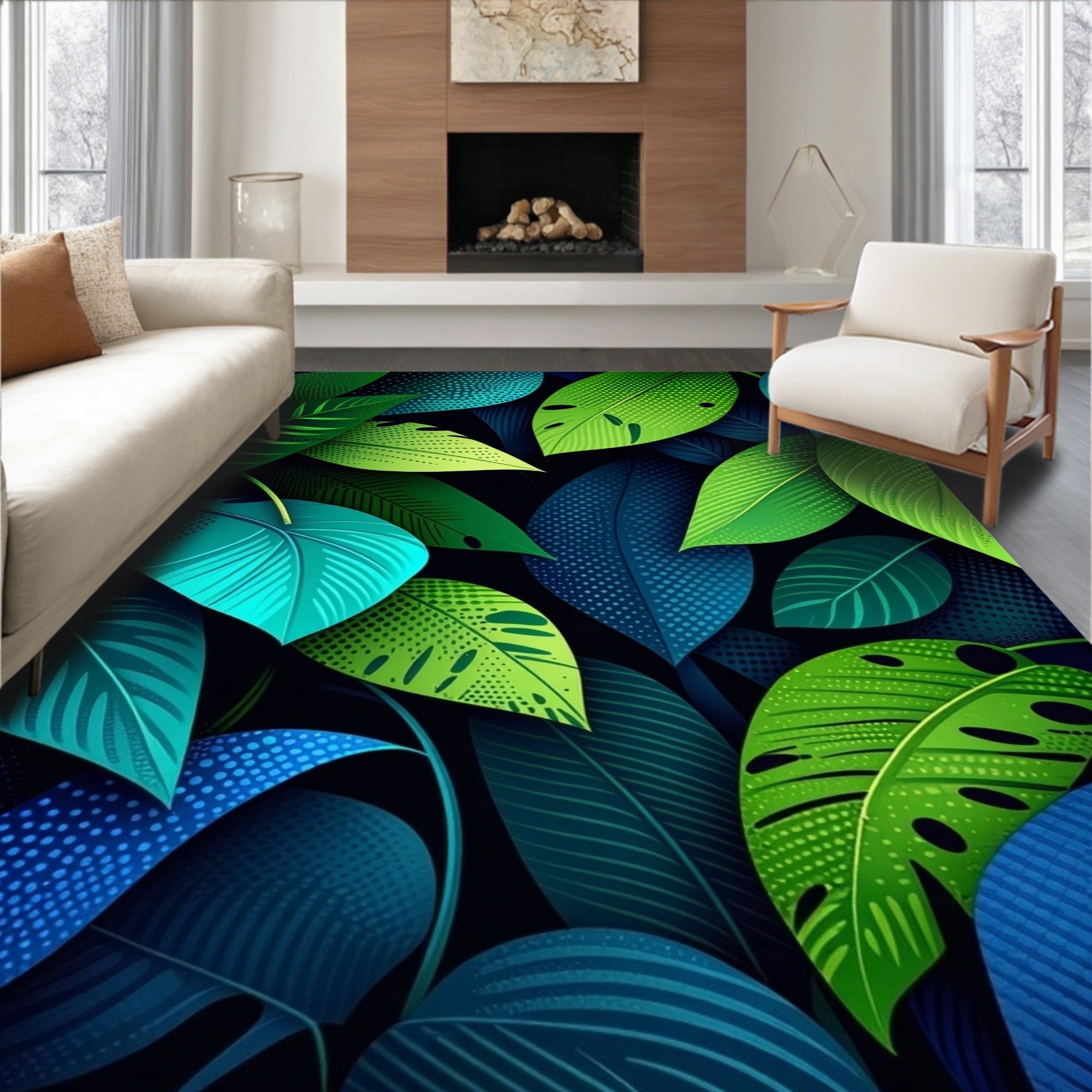 Lush Tropical Leaf Gradient Rug