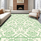 Ornate Green Botanical Floral Pattern Rug