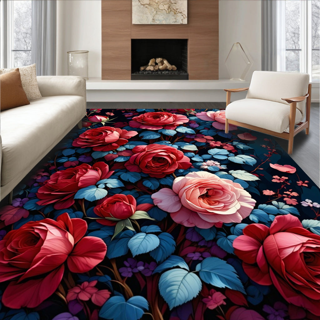 Vivid Rose Garden Pattern Rug