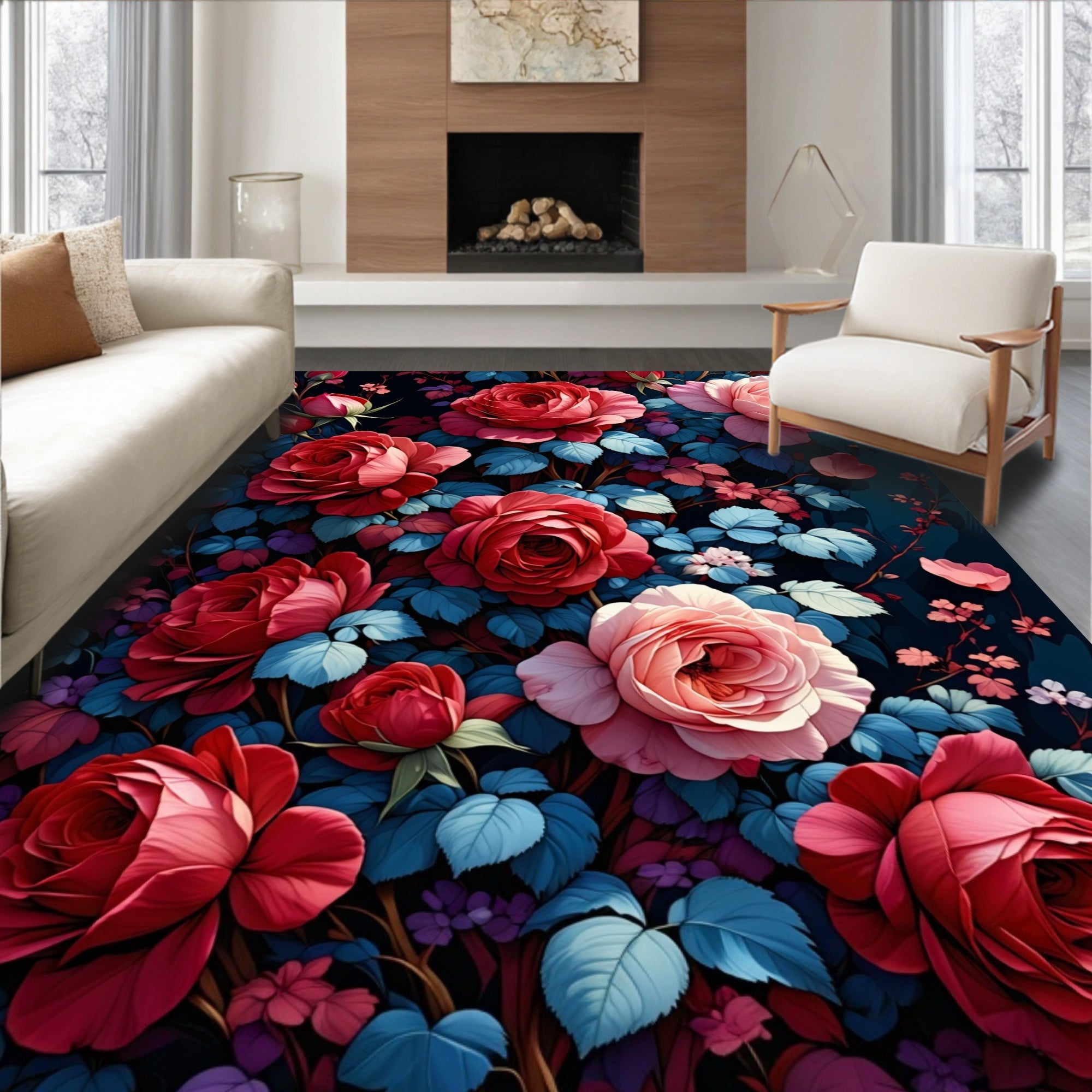 Vivid Rose Garden Pattern Rug
