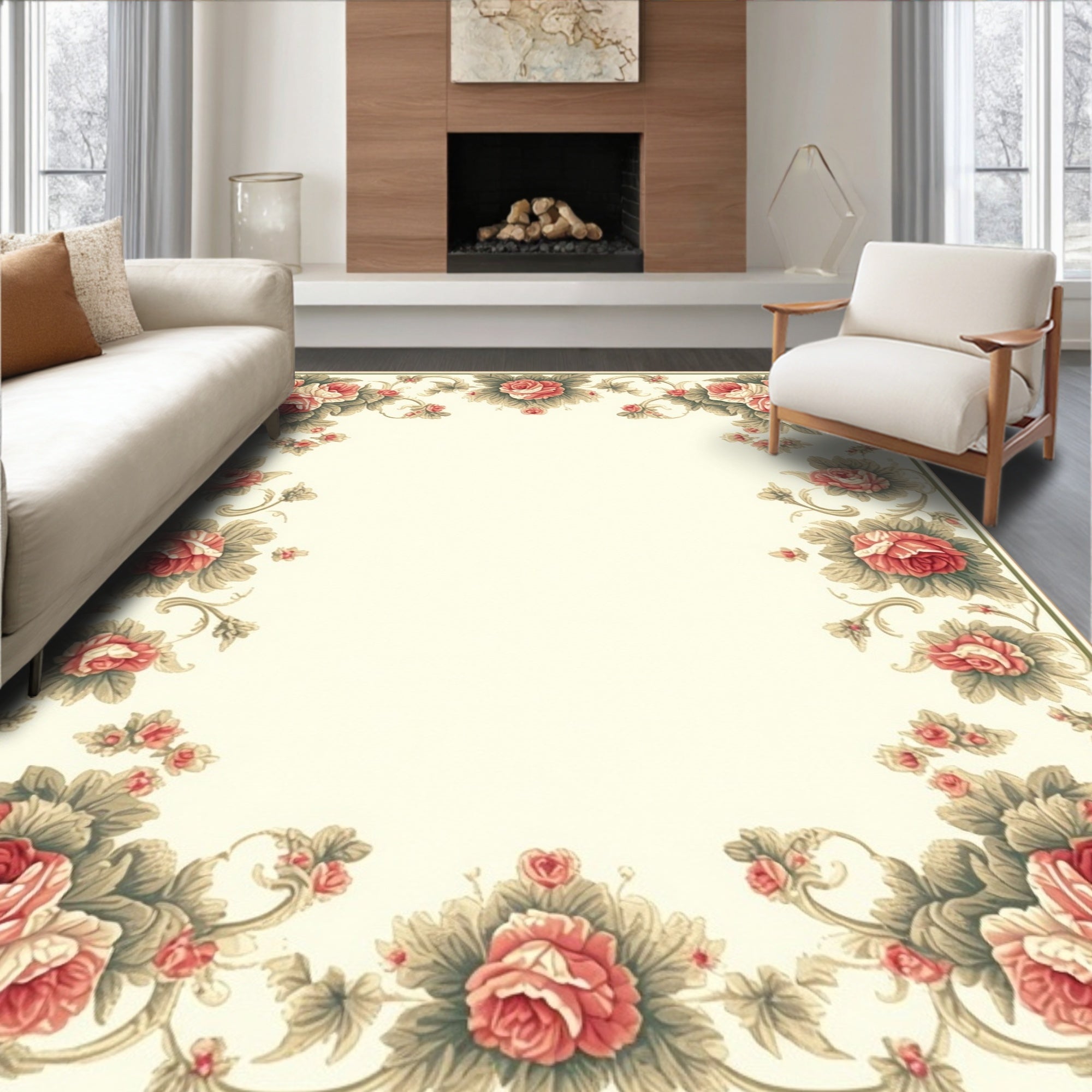 Classic Floral Rose Border Design Rug