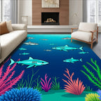 Ocean Sharks In Deep Blue Waters Rug