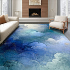 Dreamy Blue Cloudscape With Gold Lines Rug