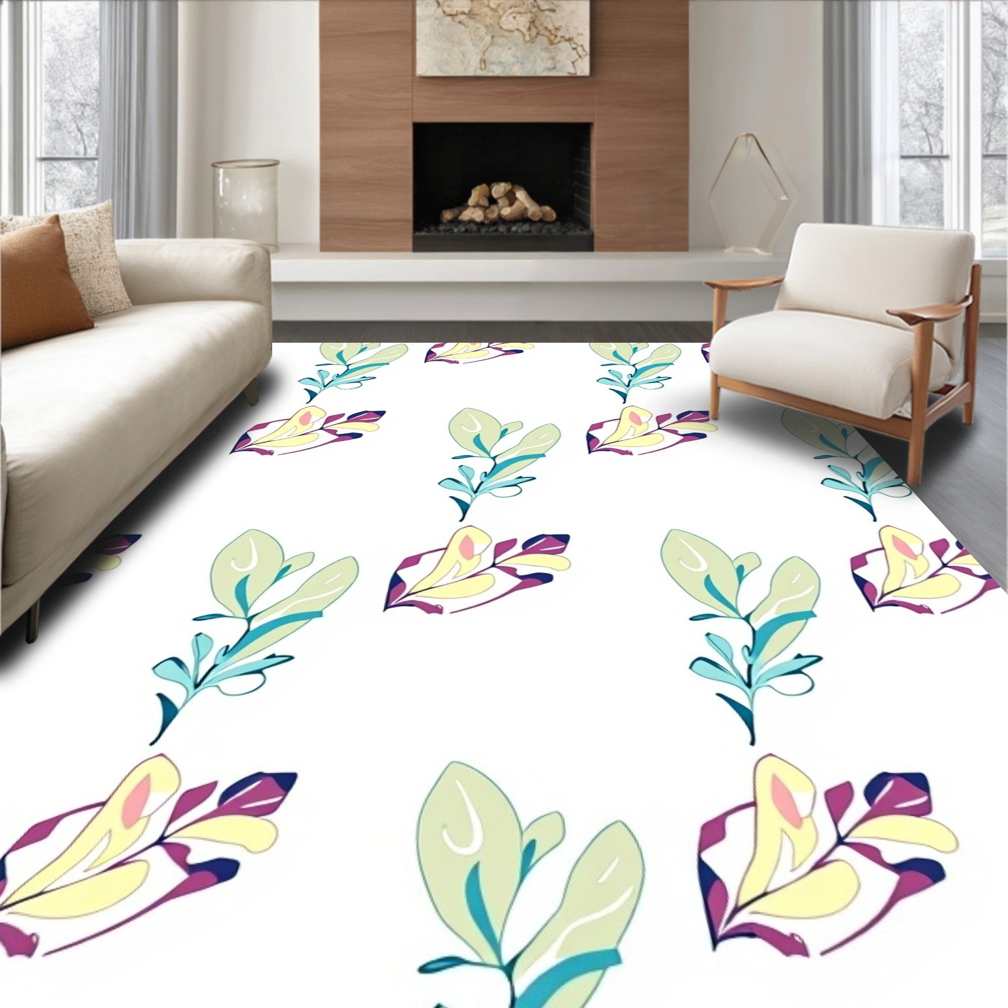 Abstract Botanical Branch Pattern Rug