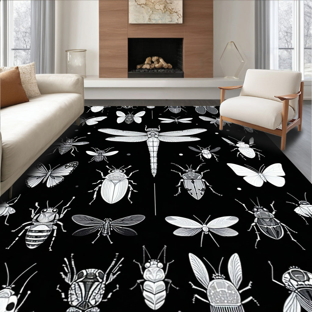 Monochromatic Insect Pattern Rug