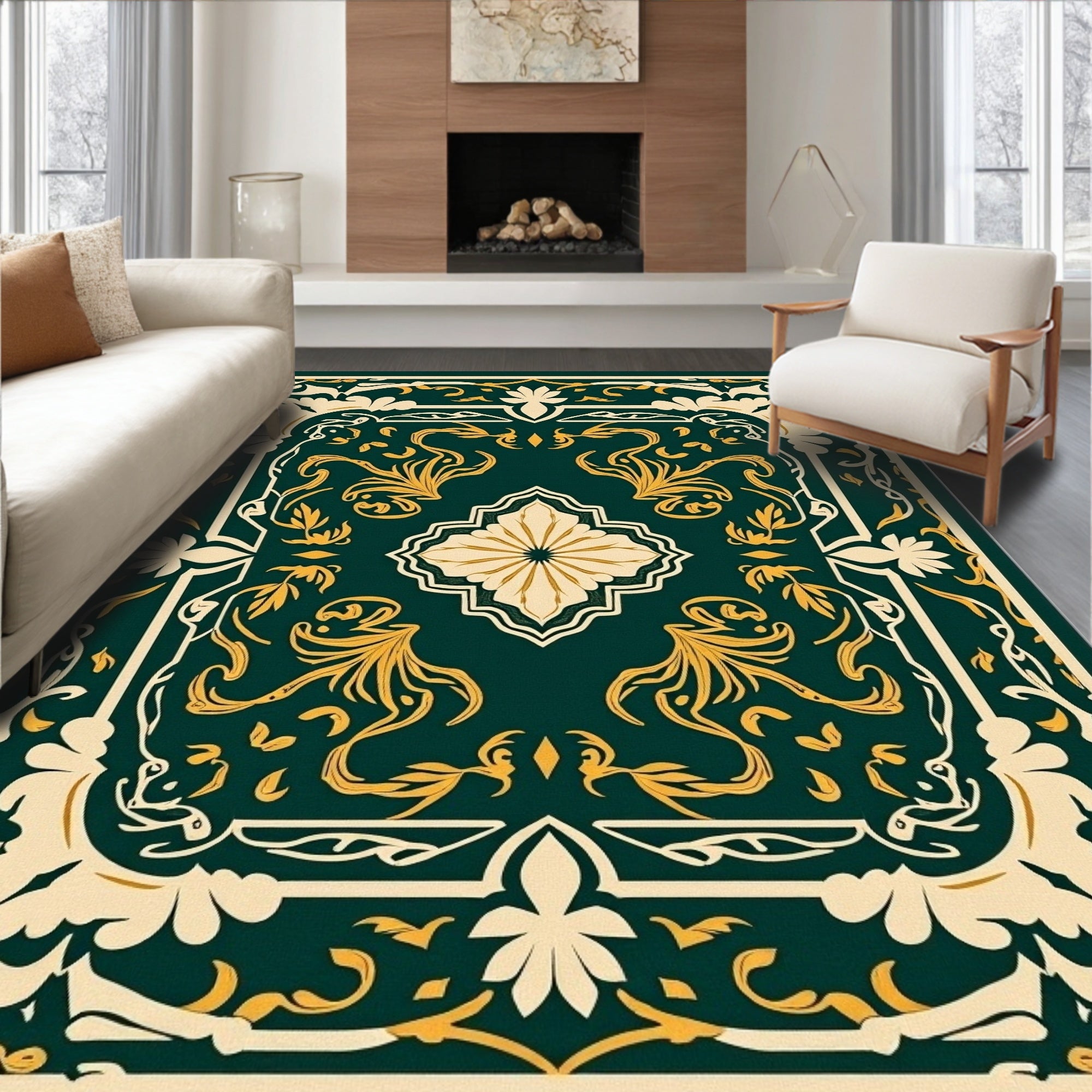 Elaborate Floral Medallion Vine Design Rug