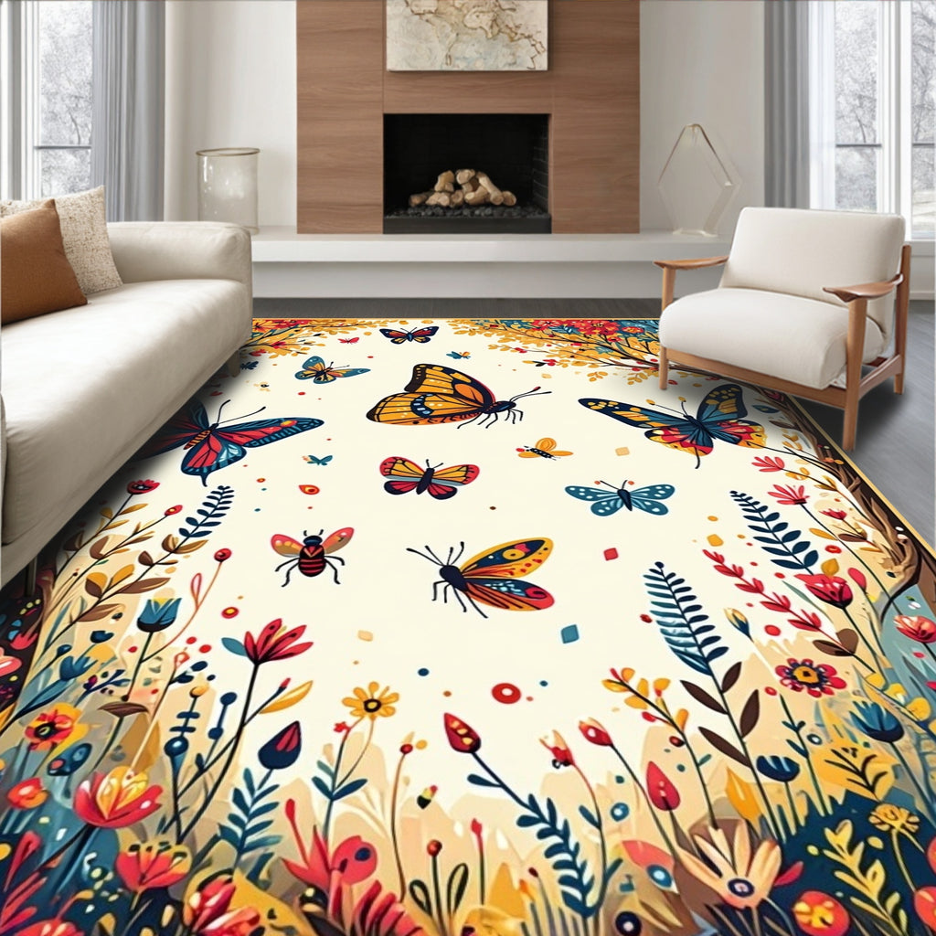 Vibrant Butterflies Blooming Garden Pattern Rug
