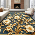 Gold Floral Scrollwork Classic Design Rug