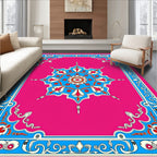 Vibrant Pink Blue Medallion Frame Art Rug
