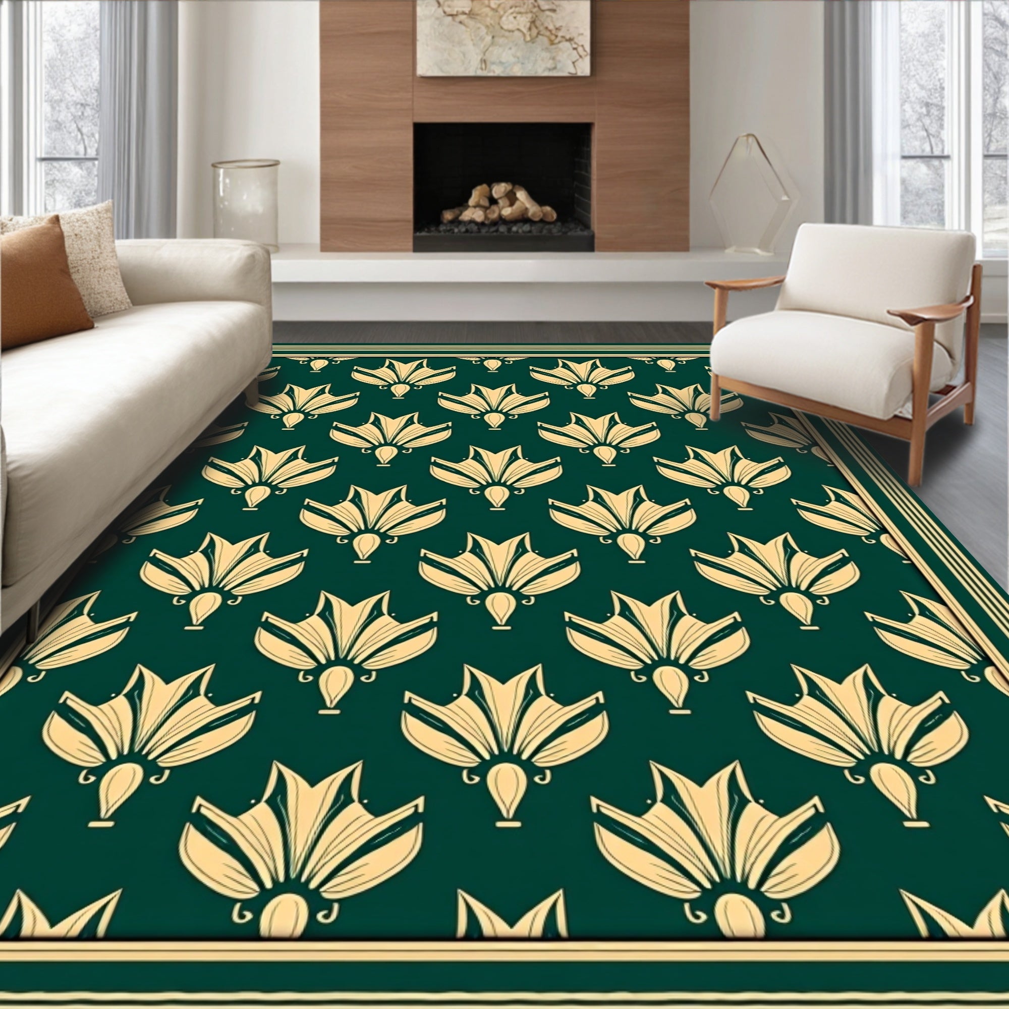 Art Deco Floral Pattern Rug