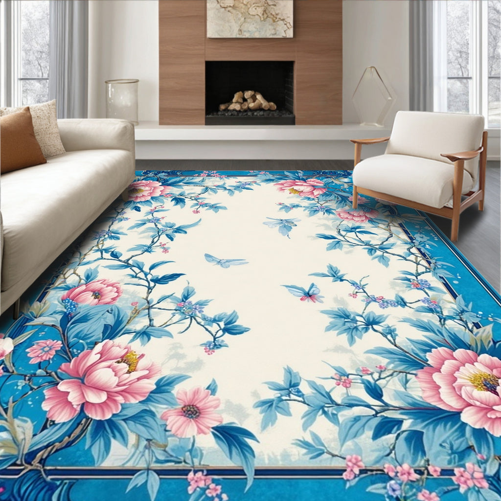 Chinoiserie Floral Butterfly Design Rug