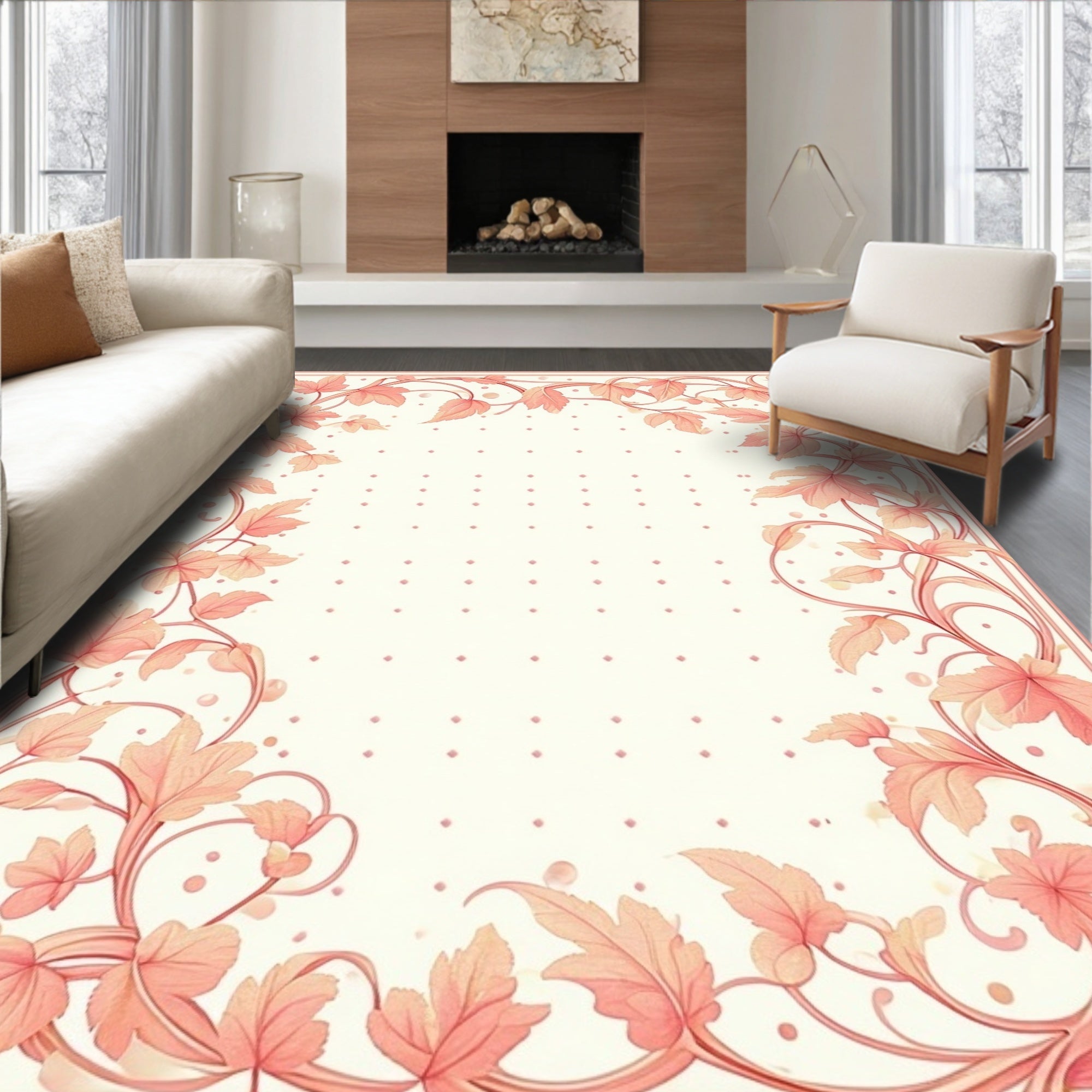 Delicate Floral Vine Patterned Rug