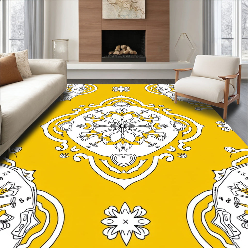 Bright Yellow Mandala Pattern Design Rug