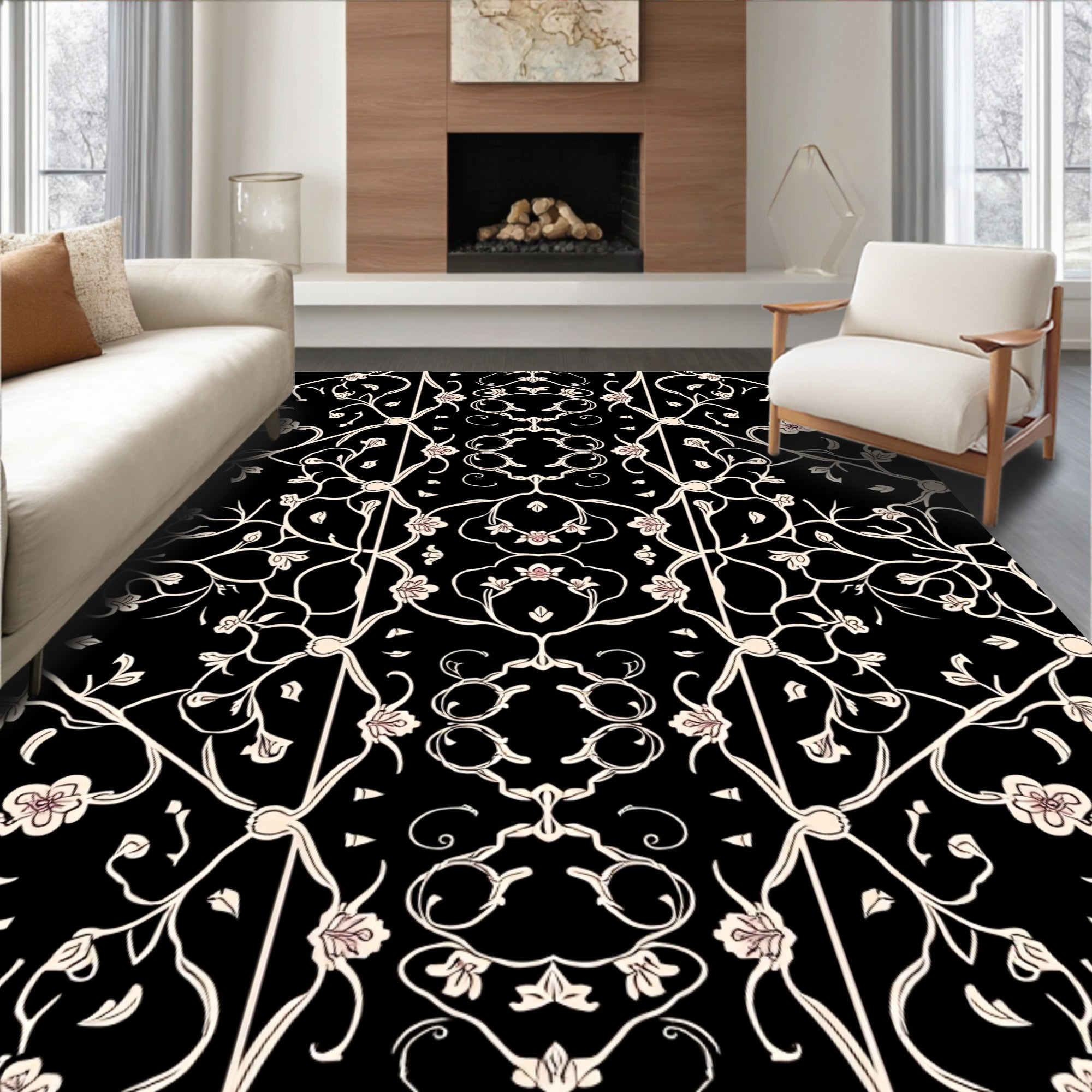 Elegant Floral Vine Pattern Rug