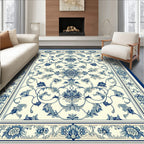 Vintage Blue Floral Damask Square Rug