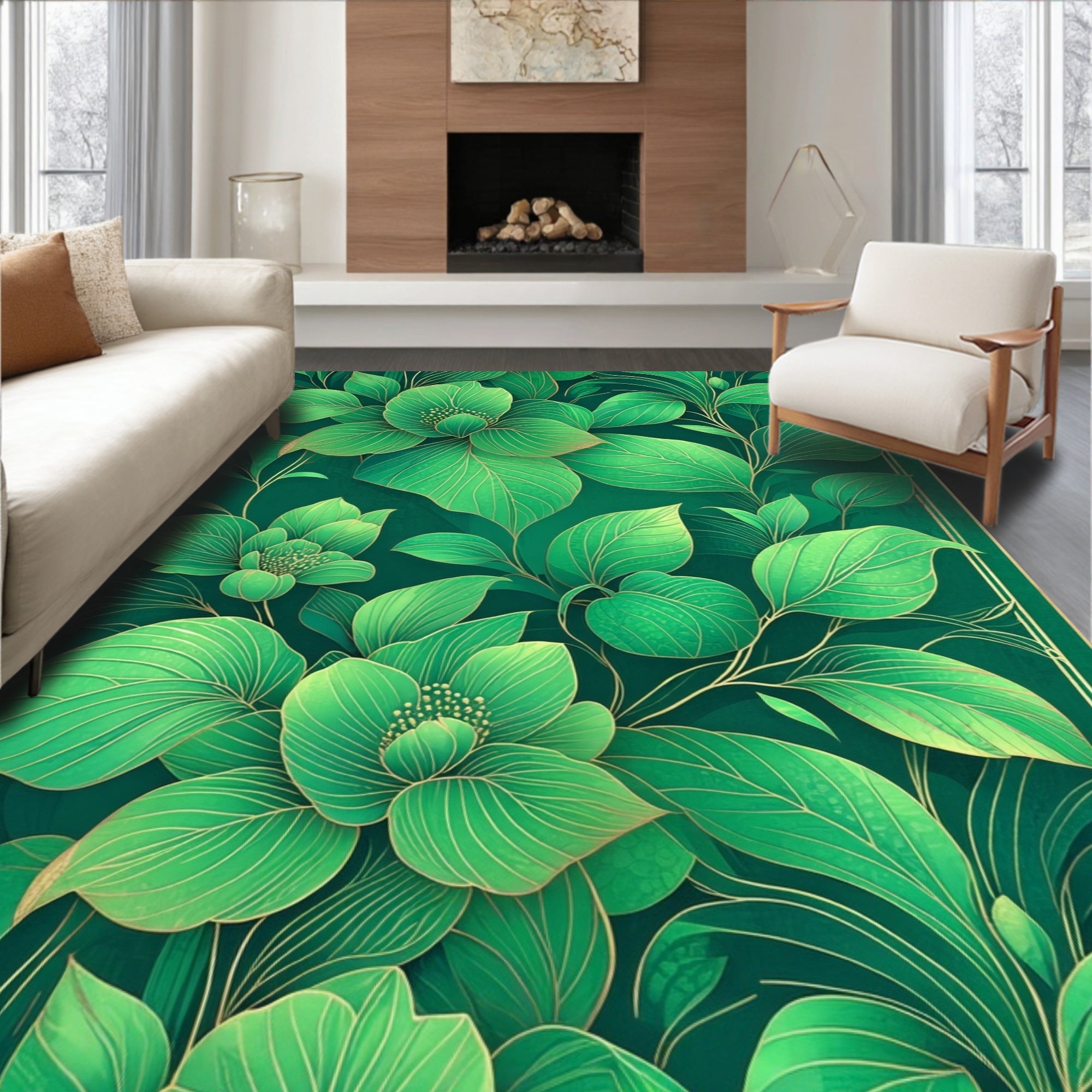 Emerald Green Floral Vine Rug