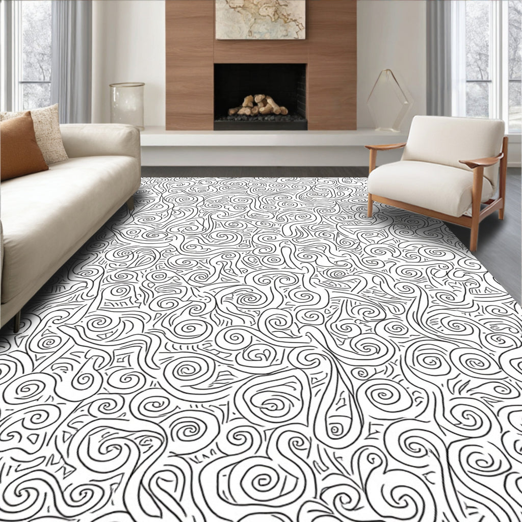 Whimsical Swirl Pattern Black White Rug