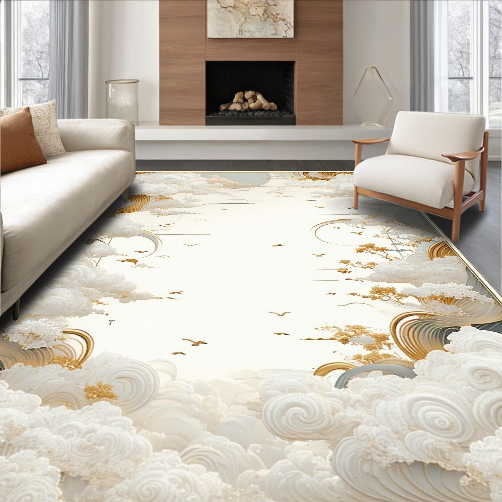 Ethereal Cloudscape with Golden Accents Rug