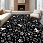 Whimsical White Cat Floral Pattern Rug