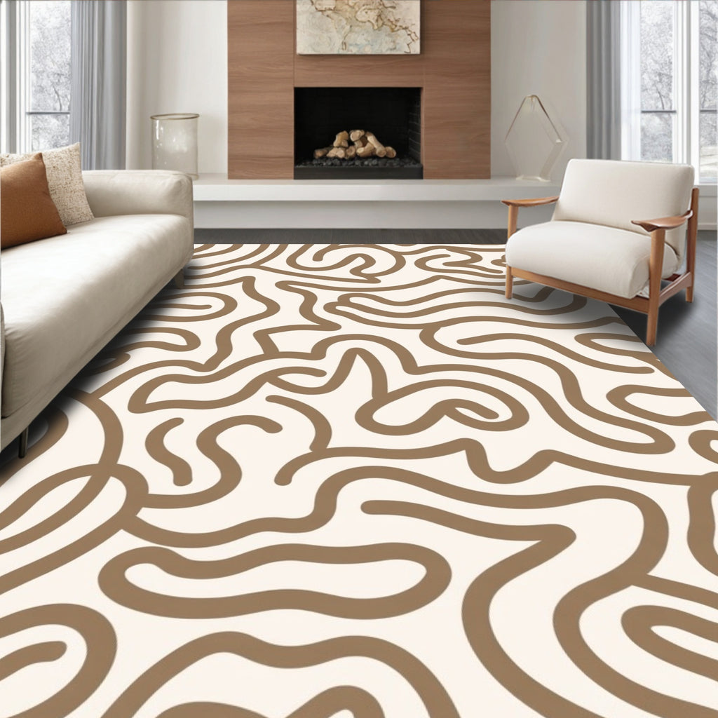 Abstract Wavy Line Art Pattern Rug