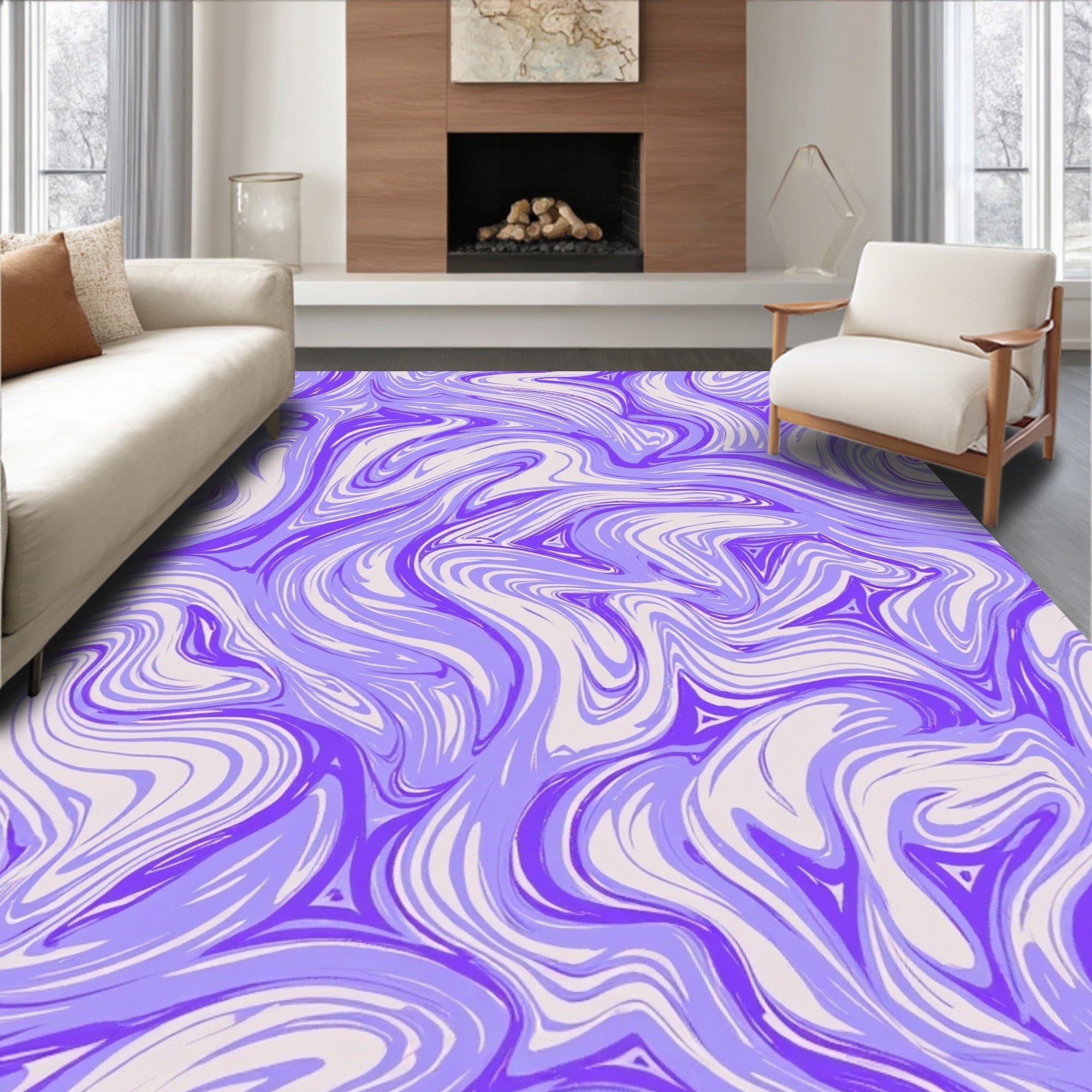 Abstract Swirling Lavender Waves Rug