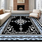 Black Floral Motif With Light Blue Accents Rug