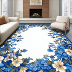 Rich Blue Floral Vine Pattern Rug