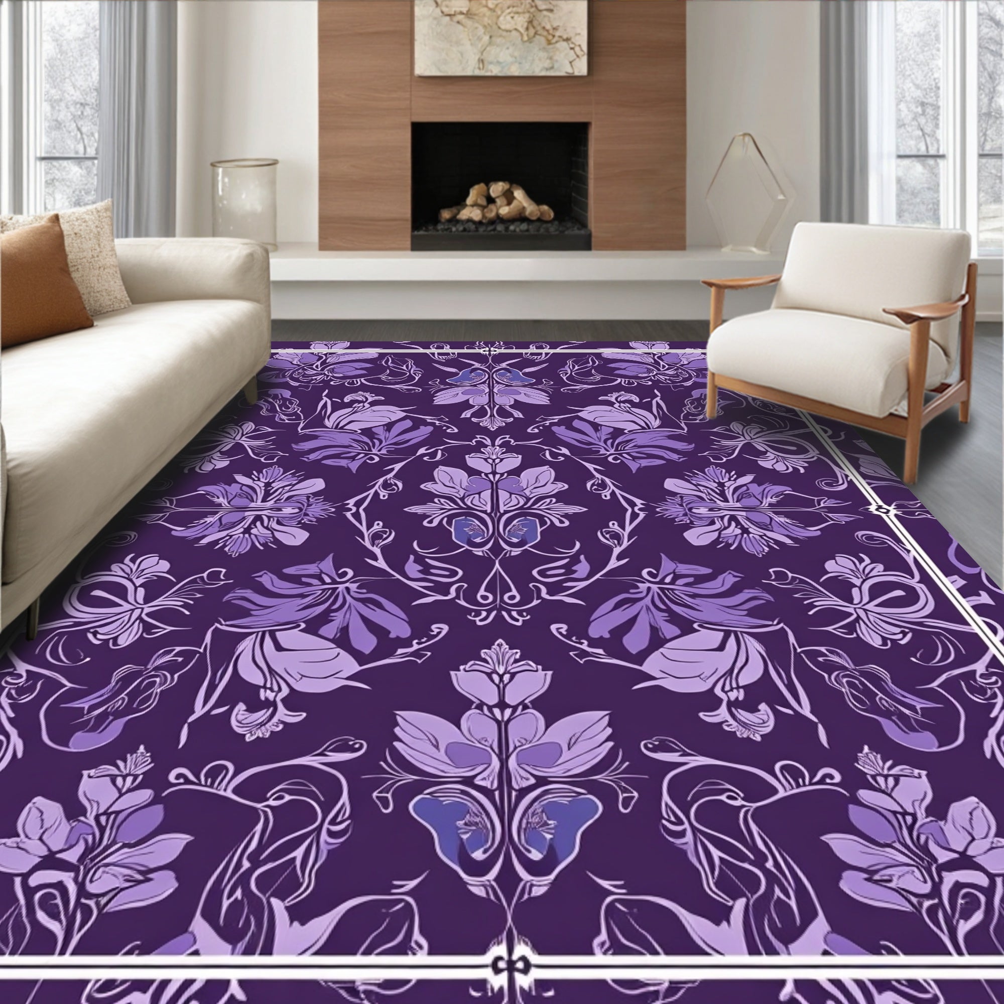 Art Nouveau Purple Floral Pattern Rug