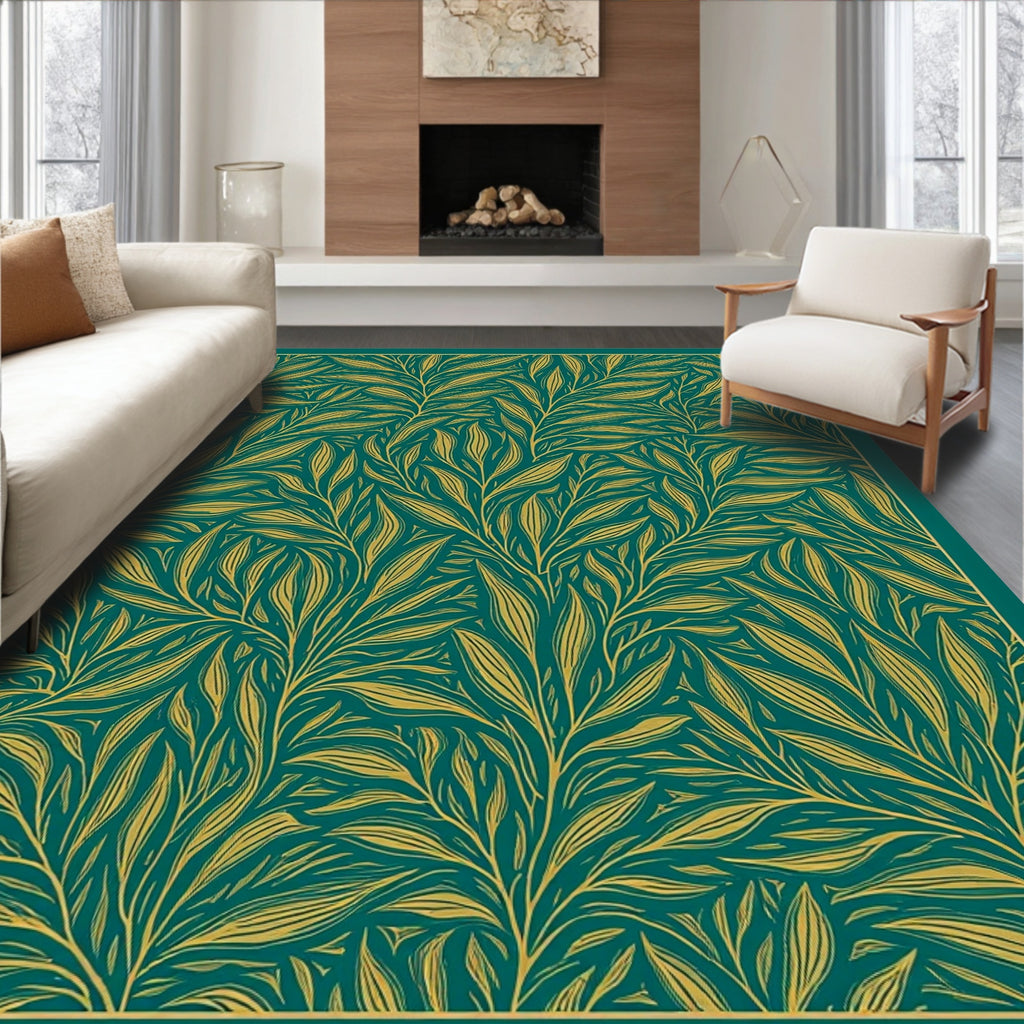 Green Gold Botanical Art Nouveau Rug