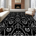 Art Nouveau Black White Floral Pattern Rug