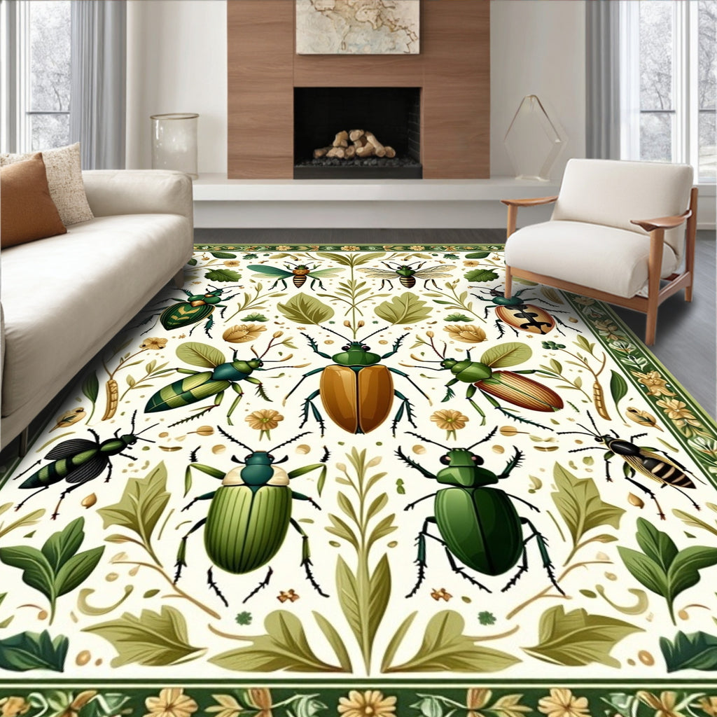 Vintage Insect Floral Garden Pattern Rug