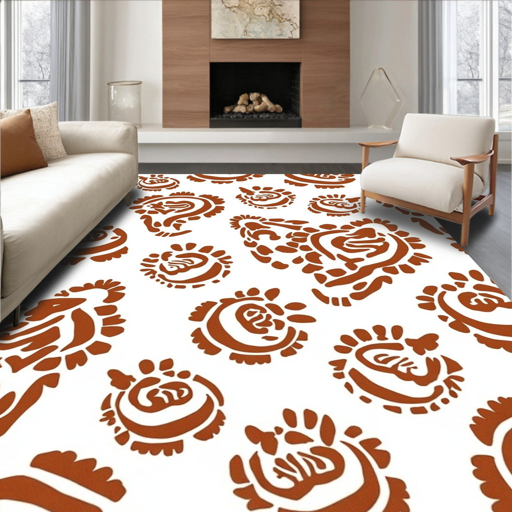 Whimsical Brown Paisley Motifs Rug