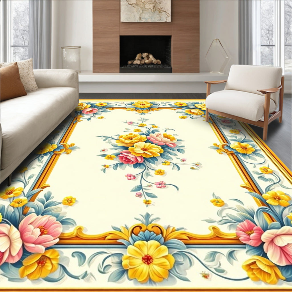Floral Frame Centerpiece Design Rug